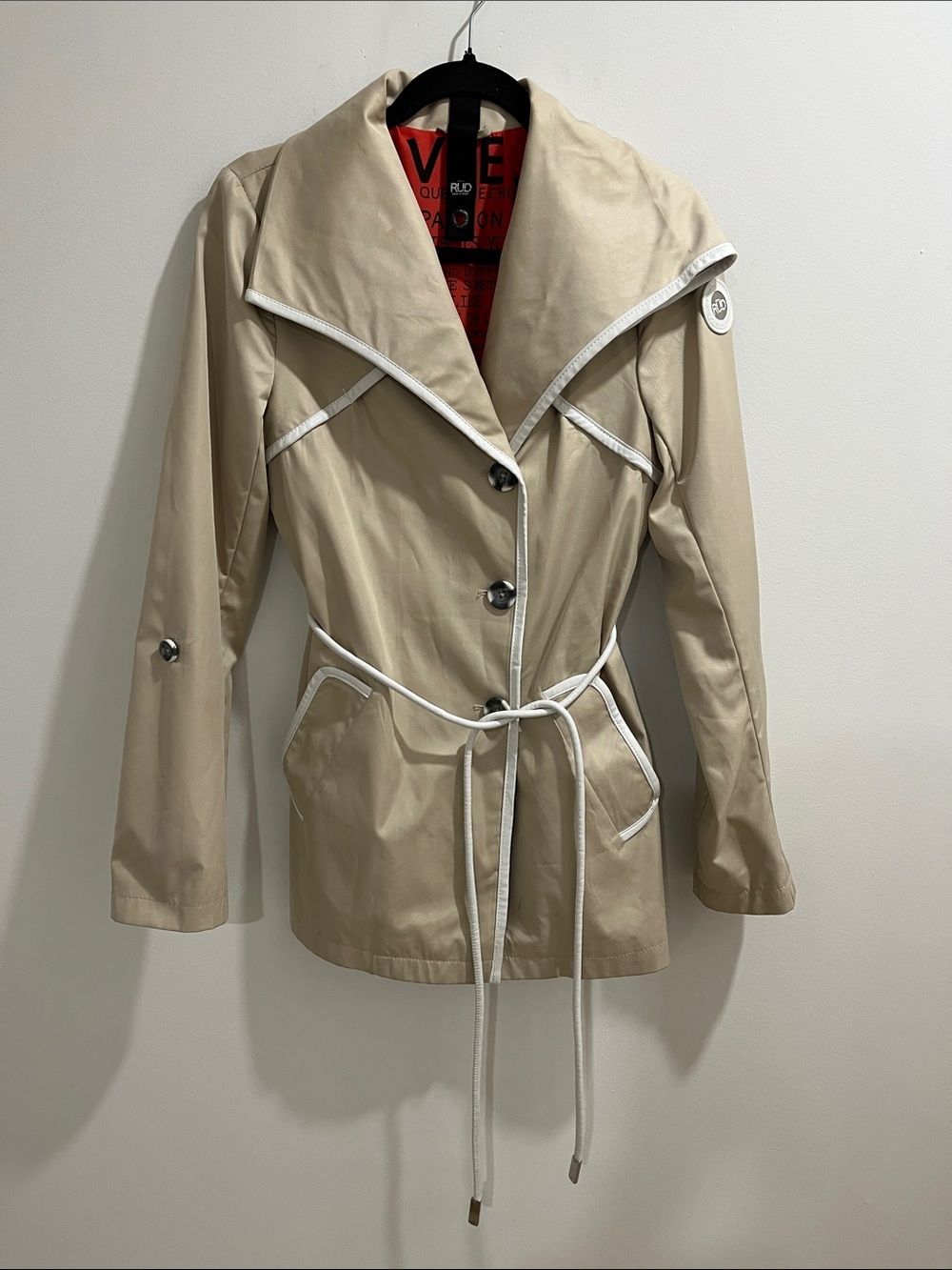 RUD Styled by Rudsak Women’s Jacket Medium Tan White Faux Leather Trench *As Is